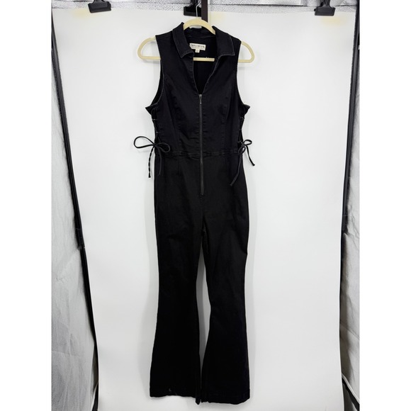Idyllwind Pants - Idyllwind Lace Up Side Denim Jumpsuit Womens L Black Flare Zip Front Sleeveless